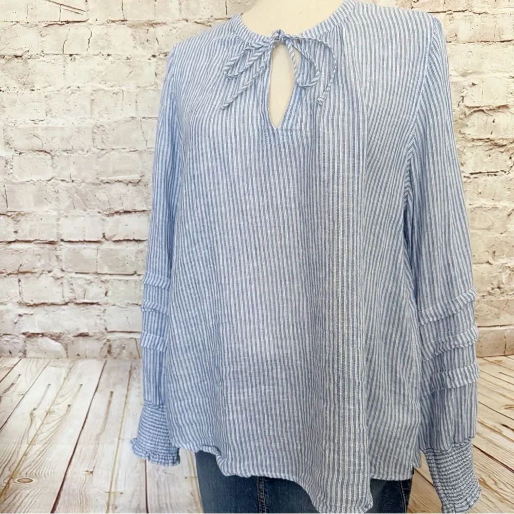 Rails striped linen keyhole blouse